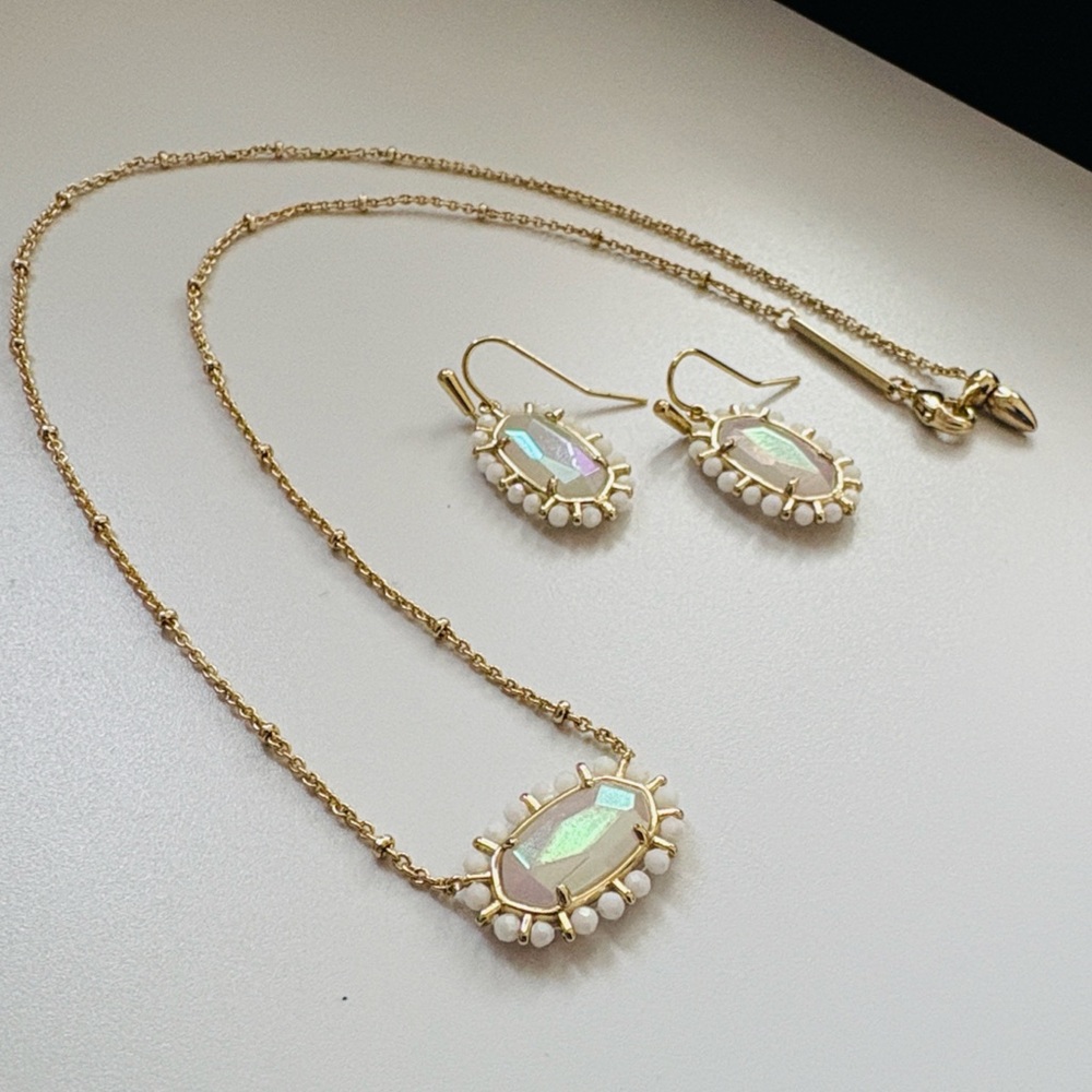 Lot of 2x EUC [Kendra Scott] Iridescent Frost Glass Lee Earrings/Elise Necklace - Picture 7 of 12